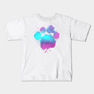 Watercolor pink and blue cute colorful dog paw - Dog Lover Owner Gift Kids T-Shirt